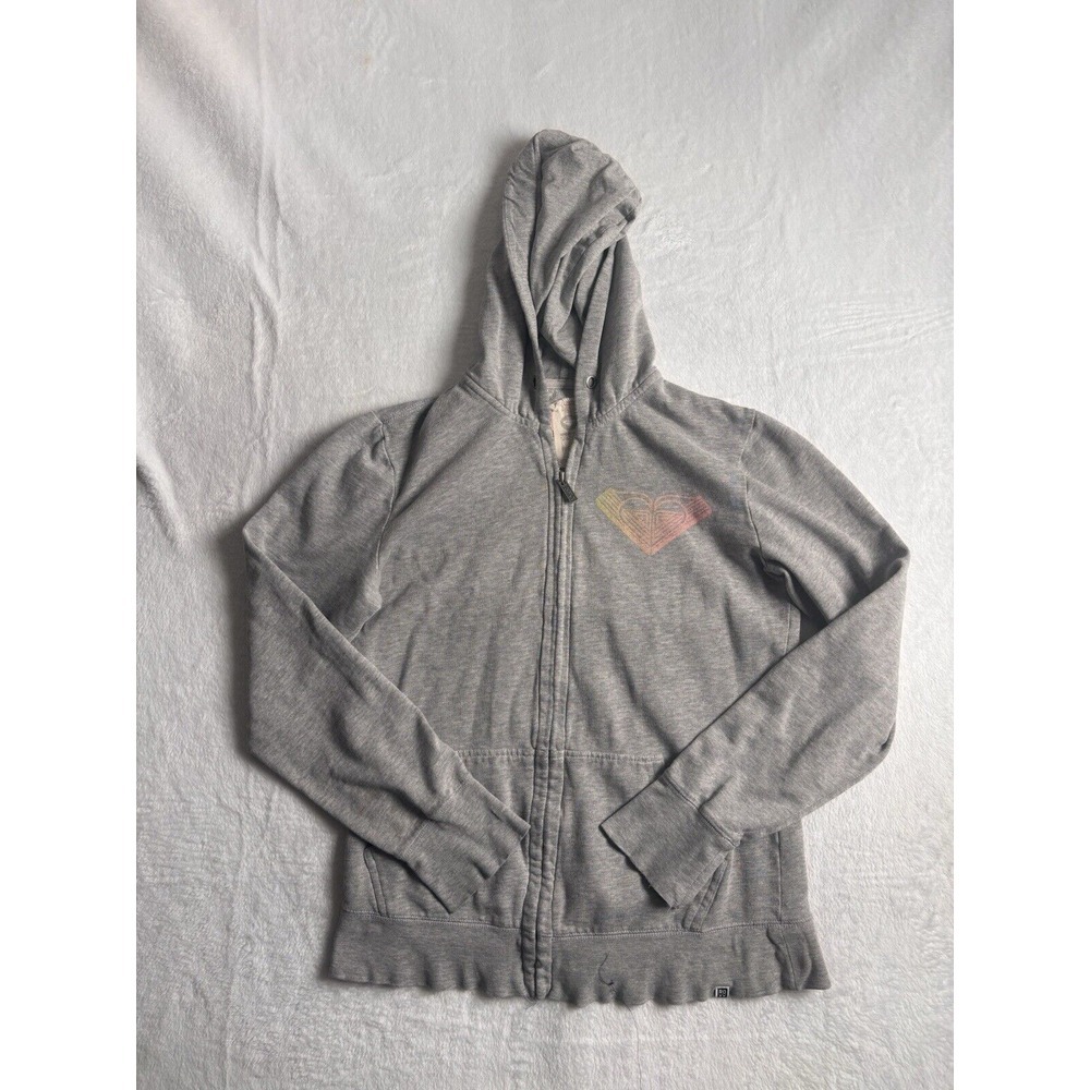 Y2K‎ ROXY Grey Full Zip Long Sleeve Fleece Hoodie Women's Medium Stain * - Picture 2 of 9